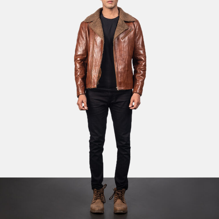 Mens Alberto Shearling Brown Leather Biker Jacket4571-2-1557051770106